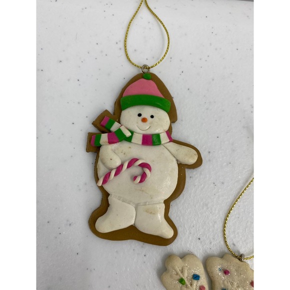 Christmas Ornaments Clay Dough Snowmen Snowflake 2 1/2”-3”Set of 3 - Picture 2 of 4